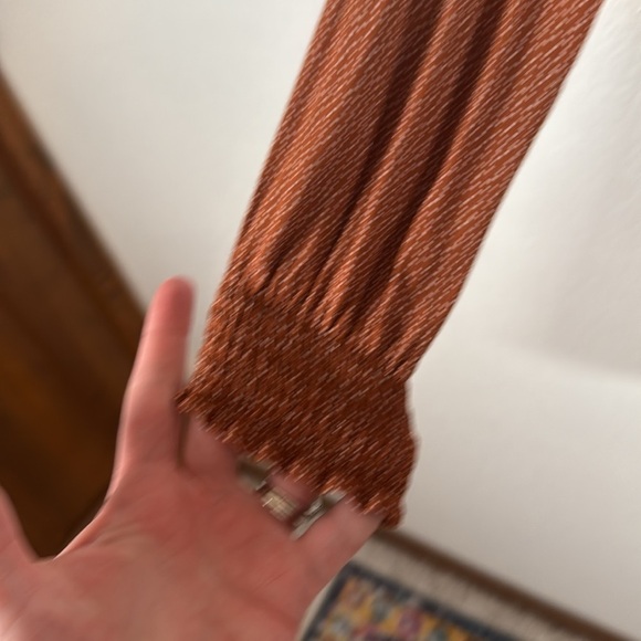 Abercrombie & Fitch Brown Polka Dot Ruffle Wrap Dress Smocked Cuffs Size - Picture 4 of 11